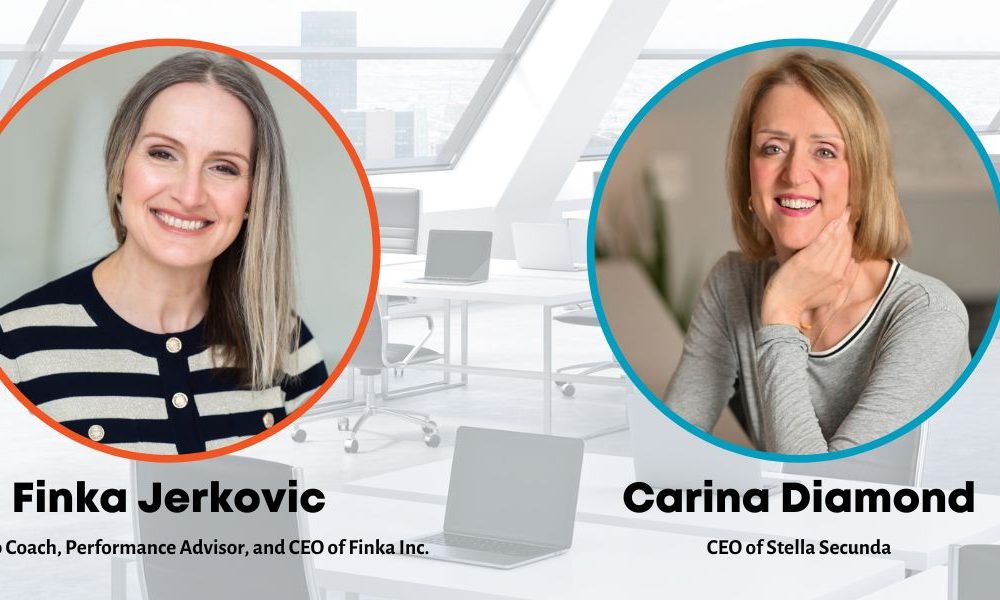 A banner with an image of Finka Jerkovic and Carina Diamond with a workplace office in the background.