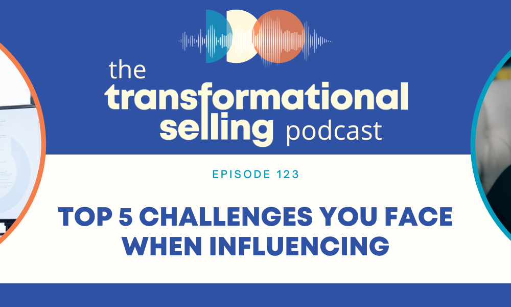 A blue and white graphic with a photo of a man presenting to the left, a headshot of Finka Jerkovic to the right, and the words "Top 5 Challenges You Face When Influencing."
