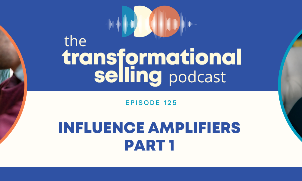 A white and blue graphic with an image of colleagues sitting at a table to the left, a headshot of Finka Jerkovic to the right, and the words "Influence Amplifiers Part 1" in the middle.