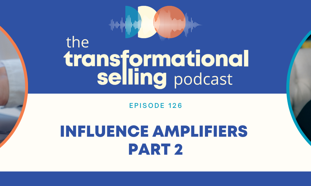 A white and blue graphic with an image of a client survey to the left, a headshot of Finka Jerkovic to the right, and the words "Influence Amplifiers Part 2" in the middle.
