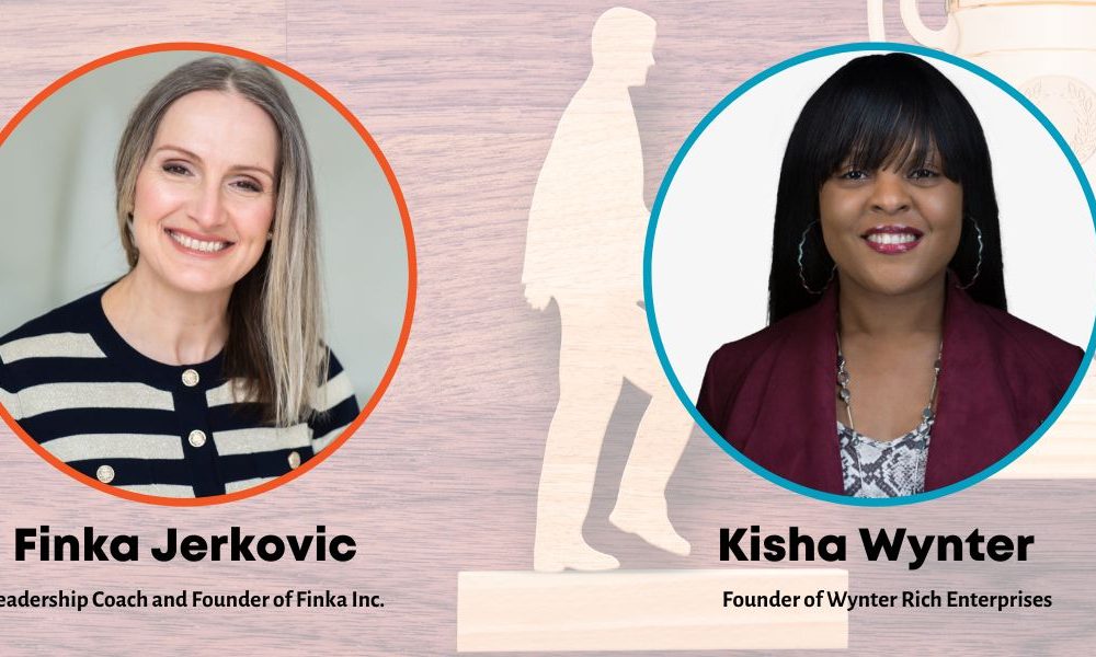 An image of Finka Jerkovic and Kisha Wynter with a background image of wooden blocks and someone walking up the blocks.